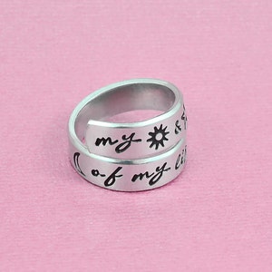 My Sun And Stars, Moon Of My Life - Hand Stamped Aluminum Spiral  Ring, Long Distance Relationship, Gift for Sisters Friends BFF Friendship