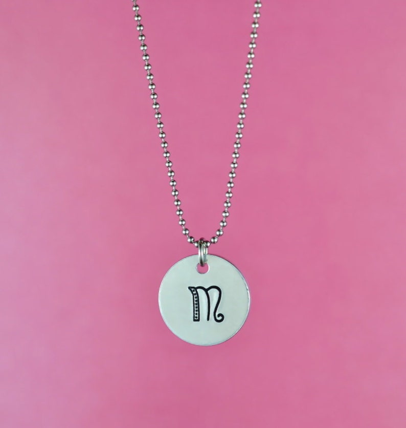 Hand Stamped Initial Letter Necklace Aluminum Disc Mother Daughter Sisters Best Friends BFF Gift CUSTOM Stainless Steel Ball Chain