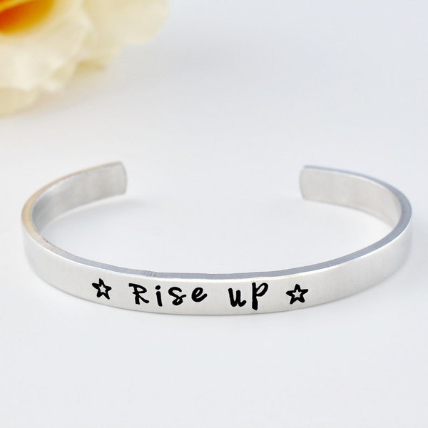 Rise up - Hand Stamped Aluminum Copper or Brass Cuff Bracelet, Motivational Gift for Her and Him, Sorority Sisters Best Friends