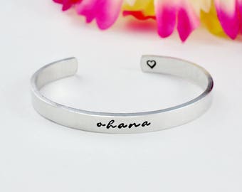 ohana - Hand Stamped Aluminum, Copper or Brass Cuff Bracelet, Ohana Means Family, Gift for Her & Him, Mother Daughter Sisters Best Friends