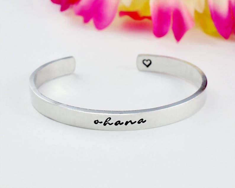 ohana Hand Stamped Aluminum, Copper or Brass Cuff Bracelet, Ohana Means Family, Gift for Her & Him, Mother Daughter Sisters Best Friends image 1