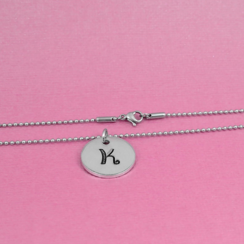 Hand Stamped Initial Letter Necklace Aluminum Disc Mother Daughter Sisters Best Friends BFF Gift CUSTOM Stainless Steel Ball Chain