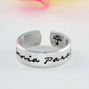 In Omnia Paratus - Hand Stamped Aluminum Cuff Ring, Gift for Her, Sorority Sisters Best Friends