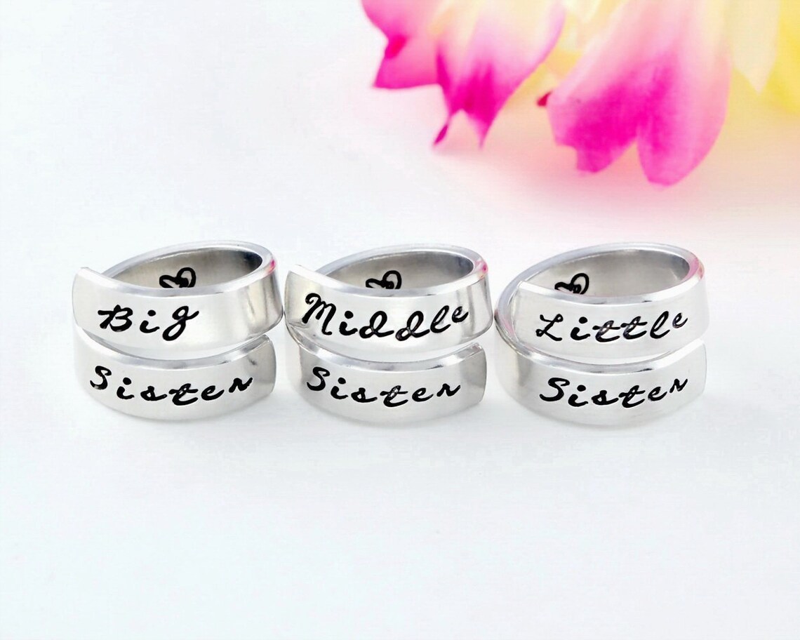 Sibling Rings Big Sister Middle Sister Little Sister Rings - Hand Stamped Aluminum ...