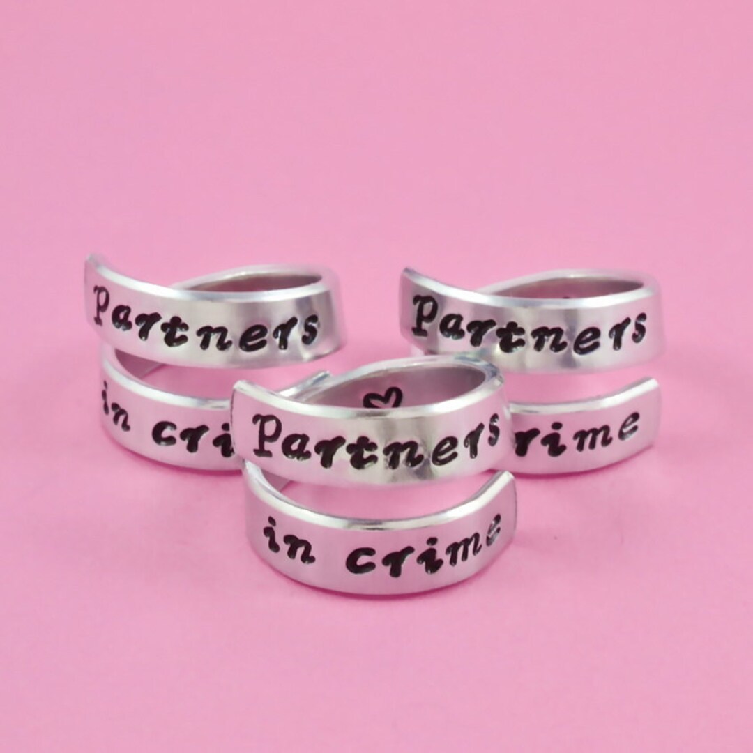 Partners in Crime - Hand Stamped Aluminum Spiral Wrap Rings Set of 3 ...