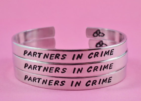 Partners in Crime Hand Stamped Aluminum Cuff Bracelets Set of 3 Handcuff Bracelet Best Friends Jewelry BFF With Friendship Quote Gift Etsy