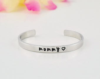 Mommy - Hand Stamped Aluminum Cuff Bracelet, Mother's Day Gift, Family Love Gift