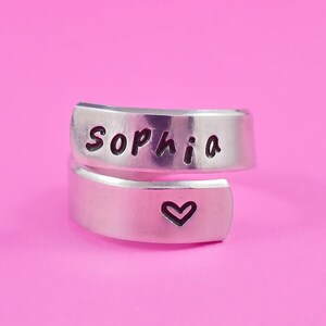 Personalized Name Ring - Hand Stamped Spiral Ring, Custom Ring, Mother Ring, Daughter Ring, Girlfriend Gift