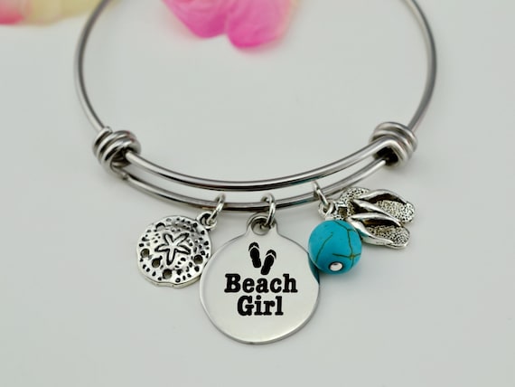 Beach Girl Stainless Steel Expandable Bangle Bracelet, Toes in