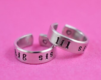 Big Sis Lil Sis Ring Set of 2, Big Sister Little Sister Rings, Best Friends Bff Sorority Sisters Gift rings, Family Love Jewelry