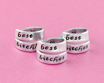 Best Bitches - Hand Stamped Aluminum Spiral Ring Set of 3, Best Friends BFF Match Rings, Personalized Gifts