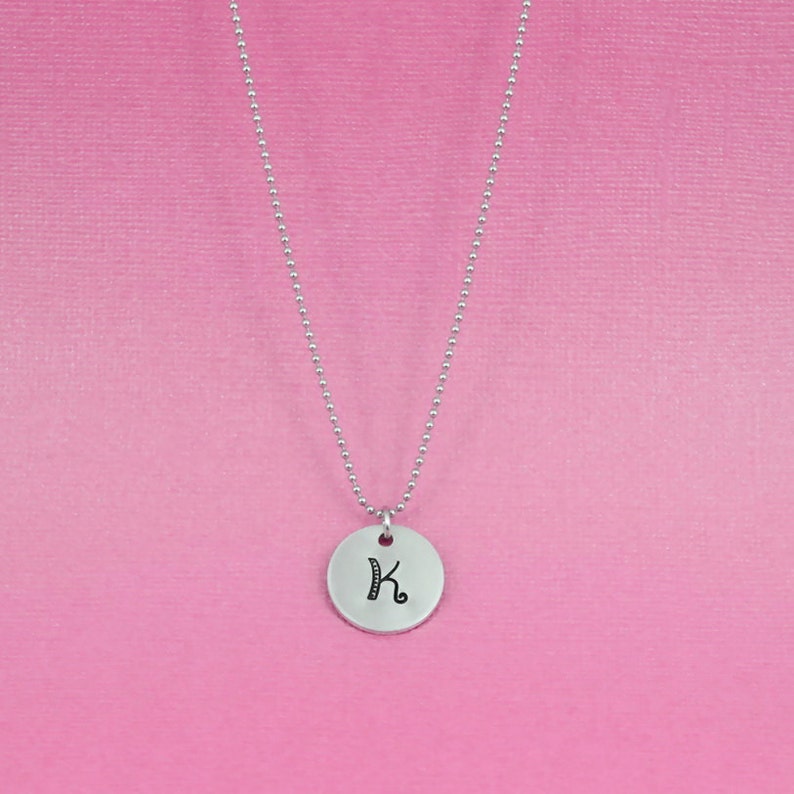 Hand Stamped Initial Letter Necklace Aluminum Disc Mother Daughter Sisters Best Friends BFF Gift CUSTOM Stainless Steel Ball Chain