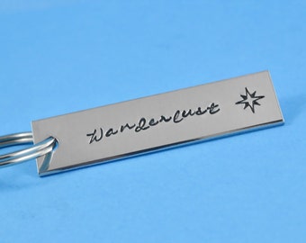 Wanderlust Keychain - Hand Stamped Aluminum Key Chain,  Travelers  Dreamers Travel, Adventure, Explore, Follow You Arrow, Inspiration Gift