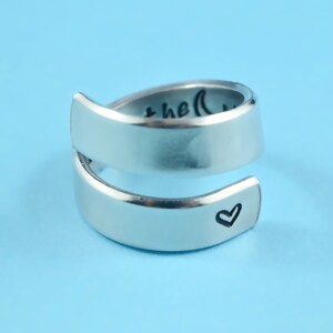 I Love You To The Moon And Back -  Hand Stamped Spiral Ring, Personalized Love Ring, Secret Message Ring