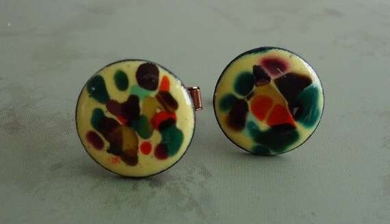 Splatter Ware Enameled Copper Backed Cuff Links - image 1