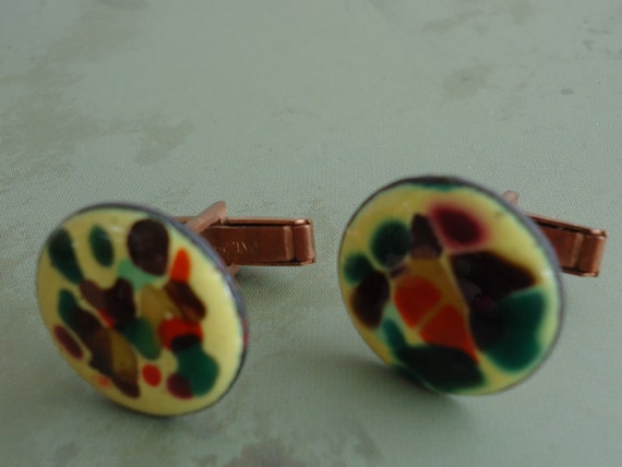 Splatter Ware Enameled Copper Backed Cuff Links - image 2