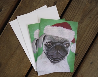 Pug Dog Christmas Cards  (set of 2)