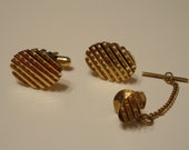 Vintage Waffle Pattern Cufflinks and Tie Tack