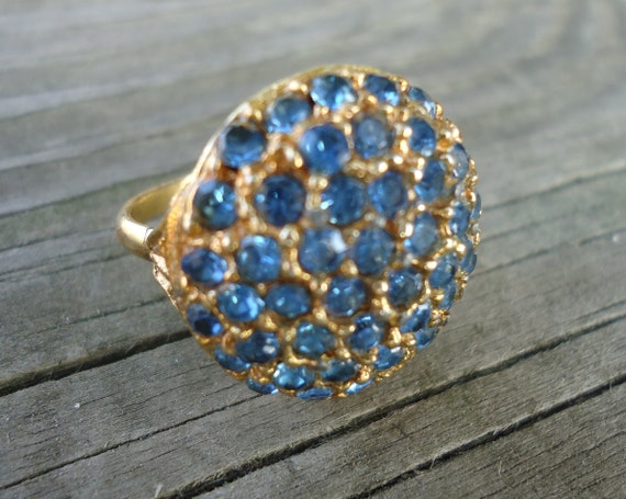 Blue Rhinestone Statement Ring - image 1