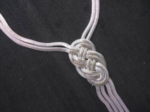 Large Silvertone Braided Statement Necklace - image 1