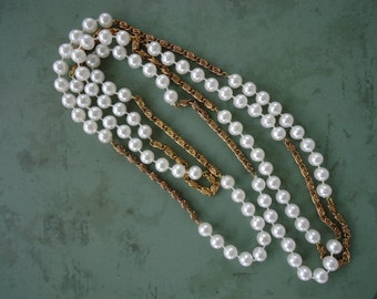 Faux Pearl and Greek Key Chain Necklace