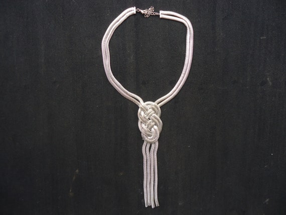 Large Silvertone Braided Statement Necklace - image 2