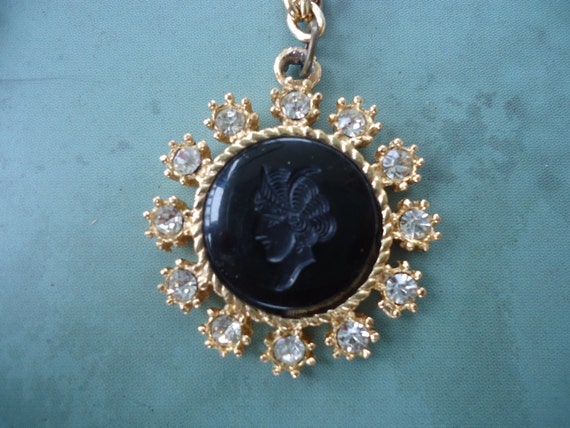 Onyx Cameo and Rhinestone Necklace - image 1