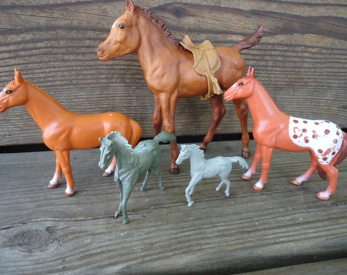 Plastic Toy Horses set of 5 Etsy