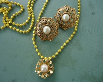 Faux Pearl Necklace and Earrings