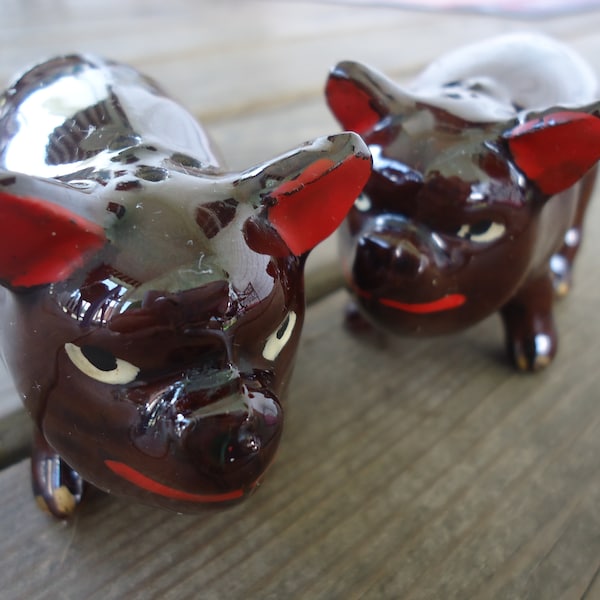 Redware Pig Salt and Pepper Shakers