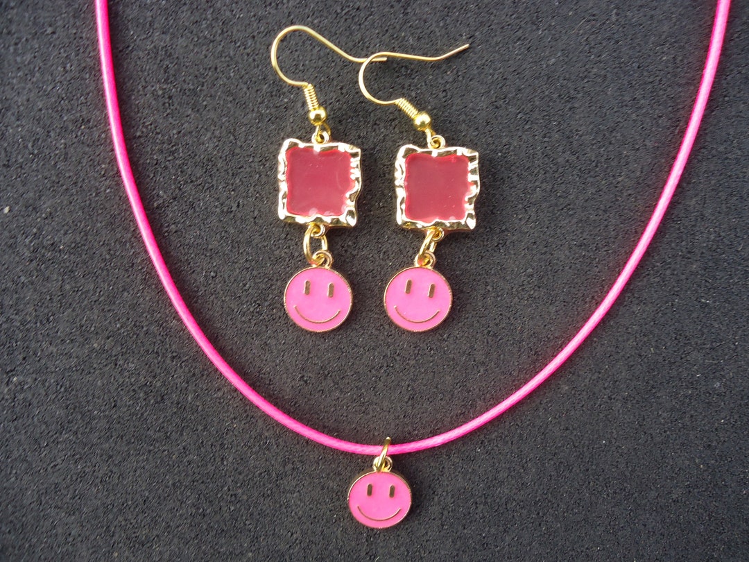 Smiley Face Jewelry Set Etsy