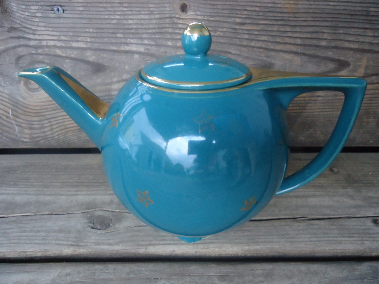 Hall 6 Cup Teal and Gold Teapot Etsy