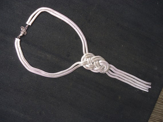 Large Silvertone Braided Statement Necklace - image 3