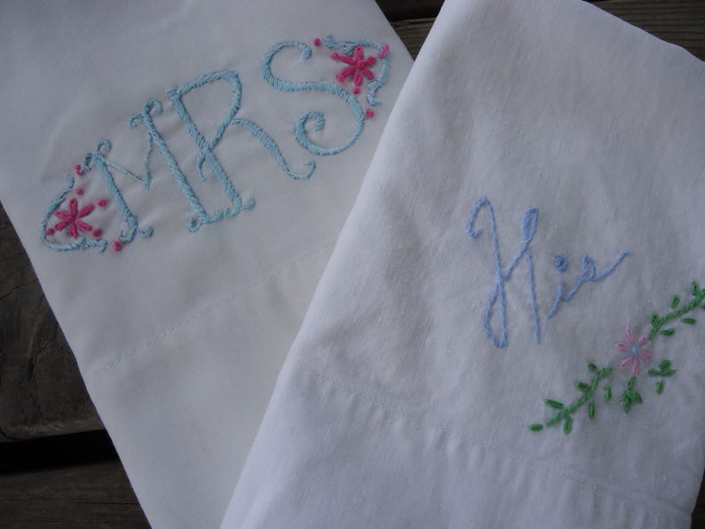 Mrs. and His Embroidered Pillowcases Etsy