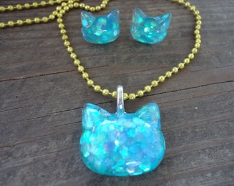 Cat Necklace and Earrings