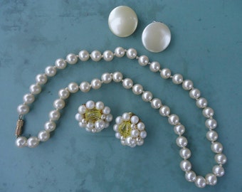 Faux Pearls Necklace and Earrings