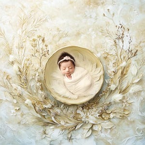 Set of 3 White and Gold  Newborn Digital Backdrops angel, wings, feathers