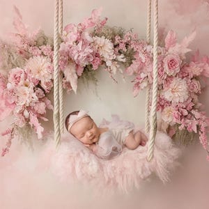 Set of 3 Floral Newborn Digital Backdrops, pink flower swing, instant download
