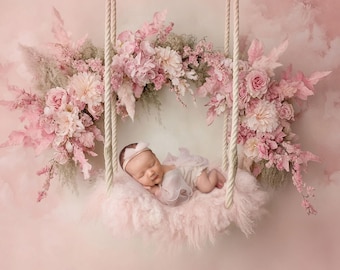 Set of 3 Floral Newborn Digital Backdrops, pink flower swing, instant download