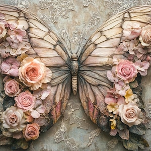 Set of 3 Newborn Digital Backdrops butterfly wings with flowers