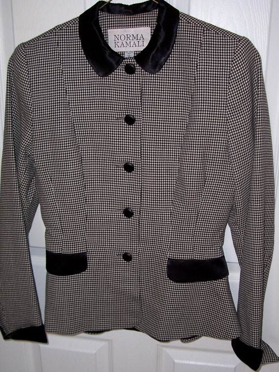 Vintage Norma Kamali B&W houndstooth wool peplum … - image 1