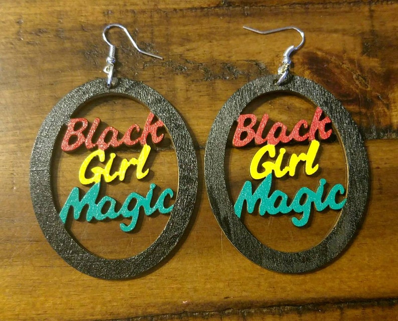 Black Girl Magic Wooden Earrings Black Girl Magic-Afro Woman Earrings-Black History 1 pair Afrocentric Jewelry Qty Natural Hair Jewelry