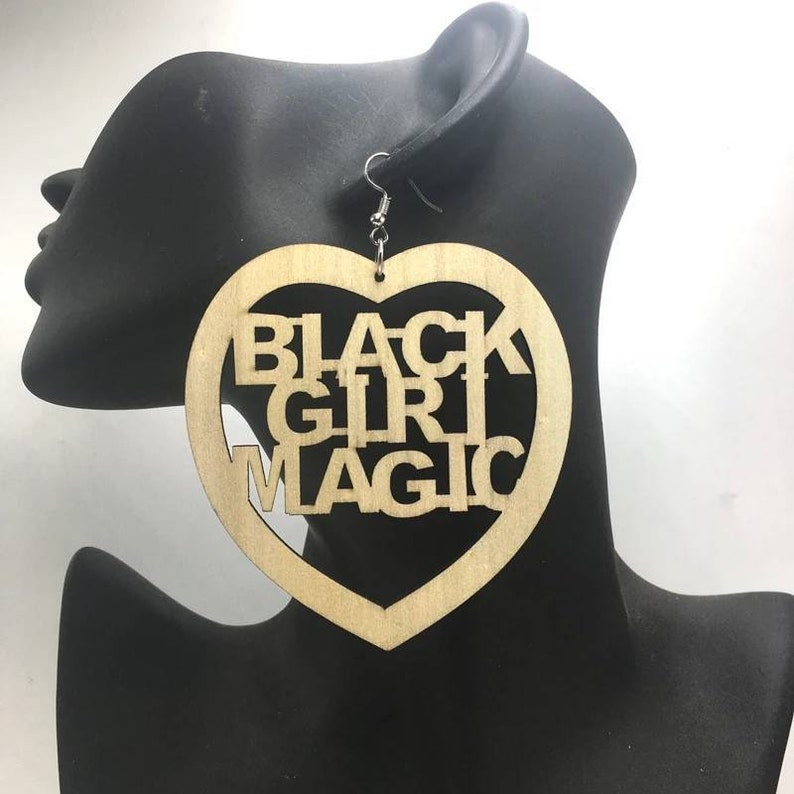 Black Girl Magic Wooden Earrings Black Girl Magic-Afro Woman Earrings-Black History 1 pair Afrocentric Jewelry Qty Natural Hair Jewelry
