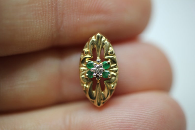 14k Yellow Gold OMG Emerald and Diamond Slide Bracelet Marquis Shaped Charm