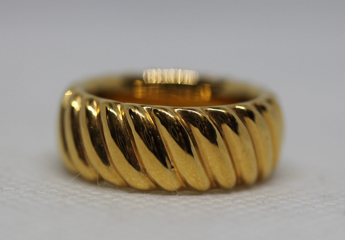 14k Yellow Gold Resin Filled Milor Italy Ribbed Ring Band Etsy