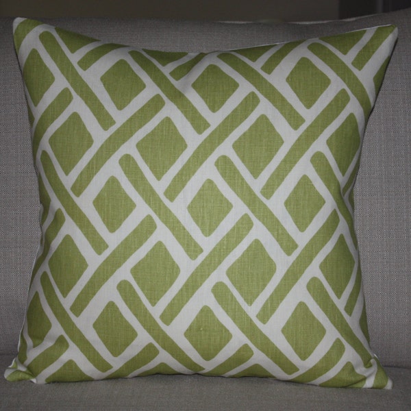 Sage Green, White Linen  20x20 Kravet Treads Fabric  Decorative, Designer Throw Pillow Cover