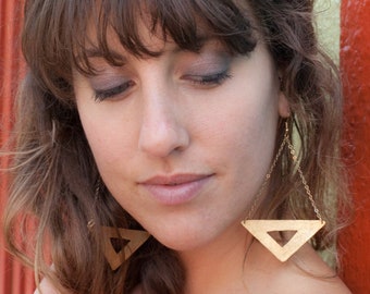 Hand Pounded Brass Triangle Earrings