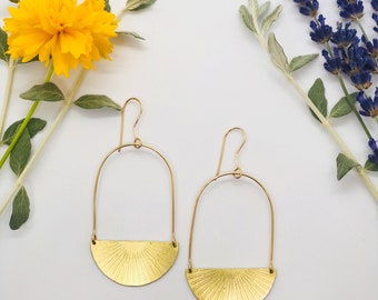 Sunburst Brass Earrings/ Brass Earrings/ 14K Gold/ Boho Earrings/ Festival Fashion