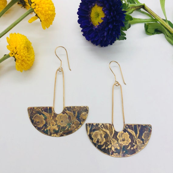 Midnight Poppy Fields / Art Nouveau Jewelry / Brass Jewelry / Poppy Jewelry / Boho Fashion / Art Deco Fashion / Festival Jewelry