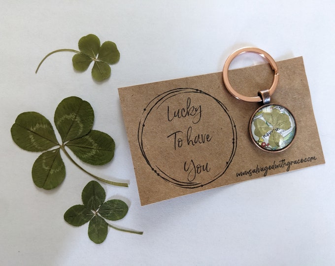 Genuine lucky four-leaf clover keychain, , Good luck charm, perfect gift